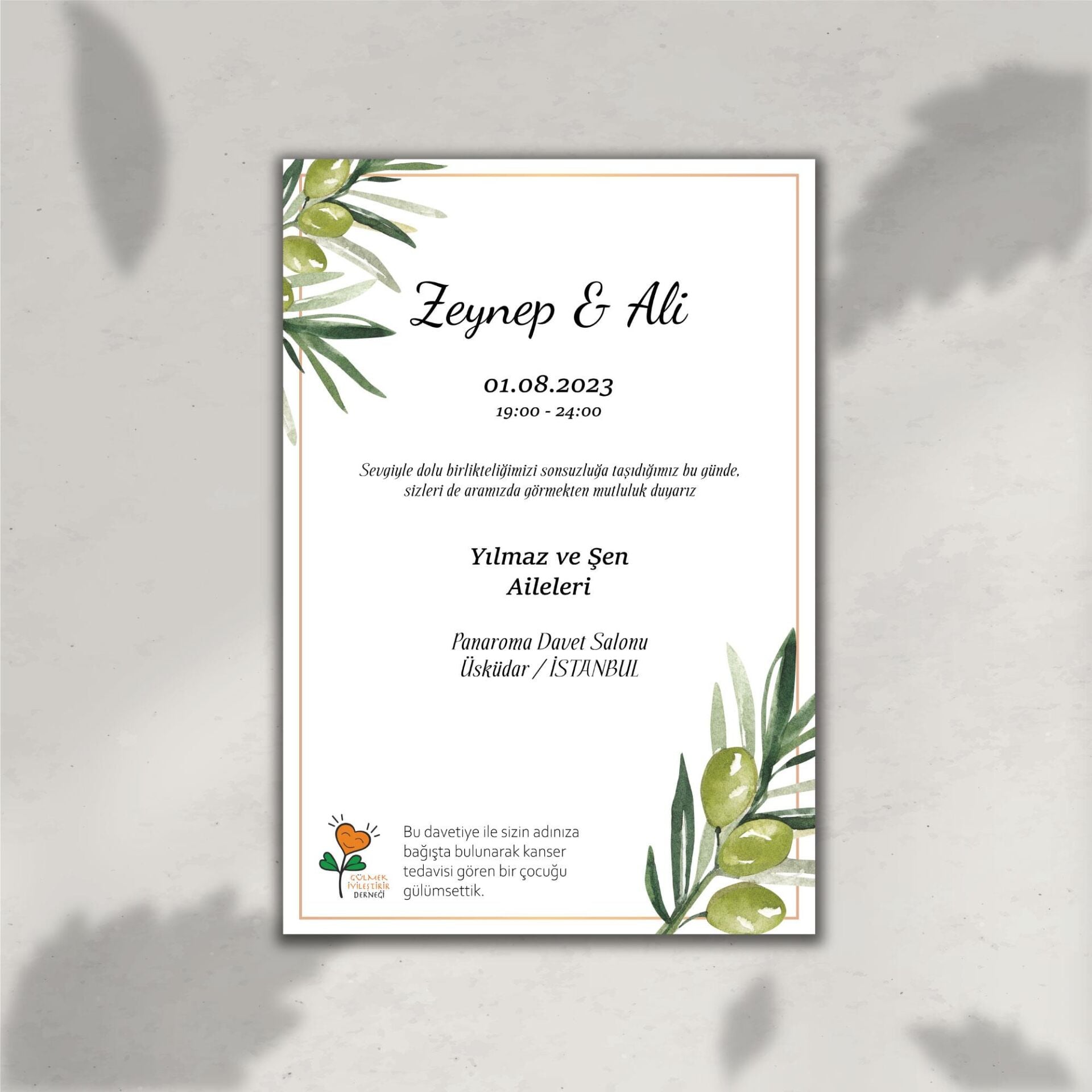 Zeytin Dalı Davetiye (Zarf Hediyeli)