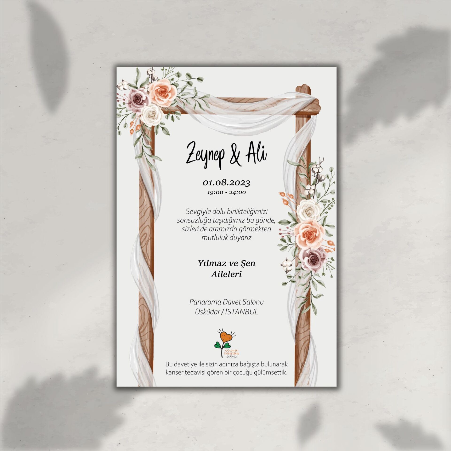 Renkli Çiçekler Davetiye (Zarf Hediyeli)