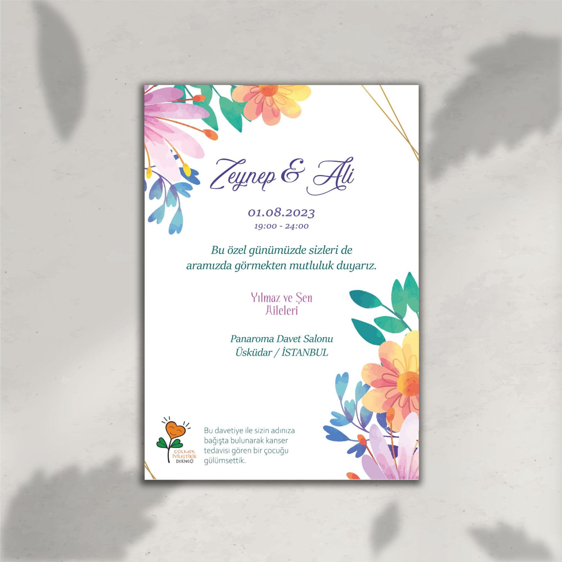 Renkli Dallar Davetiye (Zarf Hediyeli)