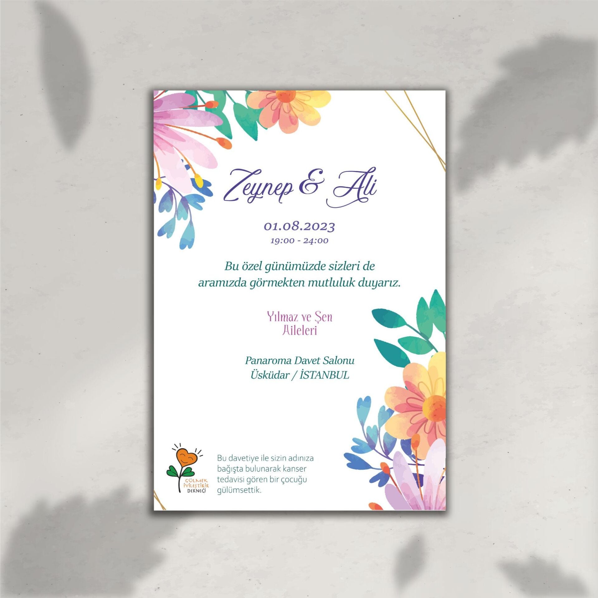 Renkli Dallar Davetiye (Zarf Hediyeli)