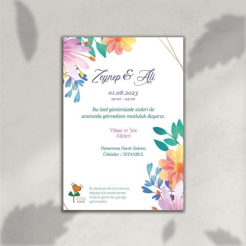 Renkli Dallar Davetiye (Zarf Hediyeli)