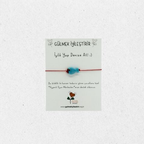 Turkuaz Cam Balık Kırmızı İpli Bileklik