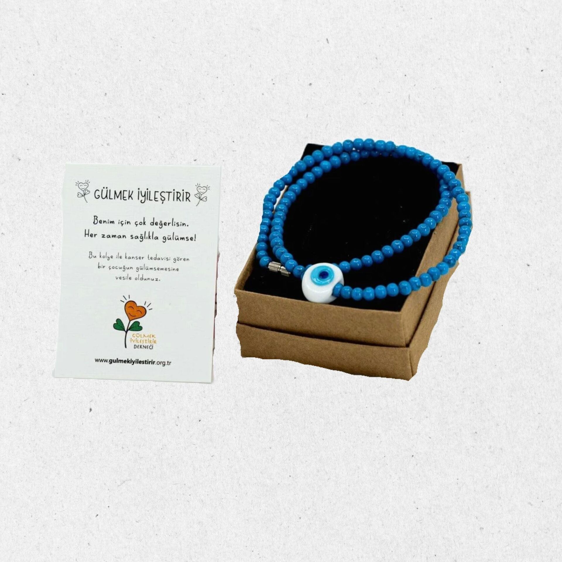 Otantik Cam Mavi Boncuklu, El İşçilği Kolye