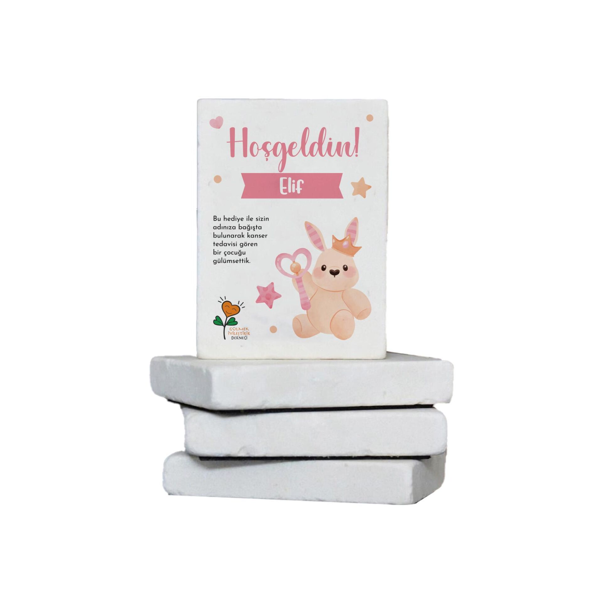 Hoş Geldin Bebek Taş Magneti -  Pembe Tavşan